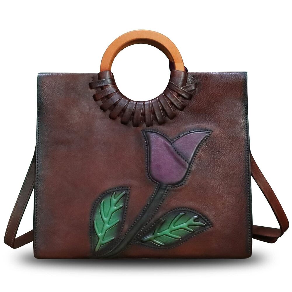 9481 Leather Top Handle Handbag Vintage Satchel Retro Cowhide Handmade